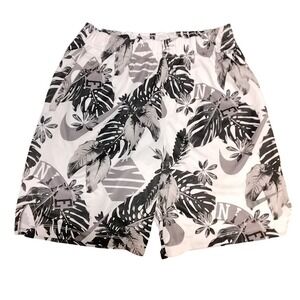 Nike Boys Dri-FIT Tropical Palm Print Mesh Athletic Shorts White Black Large